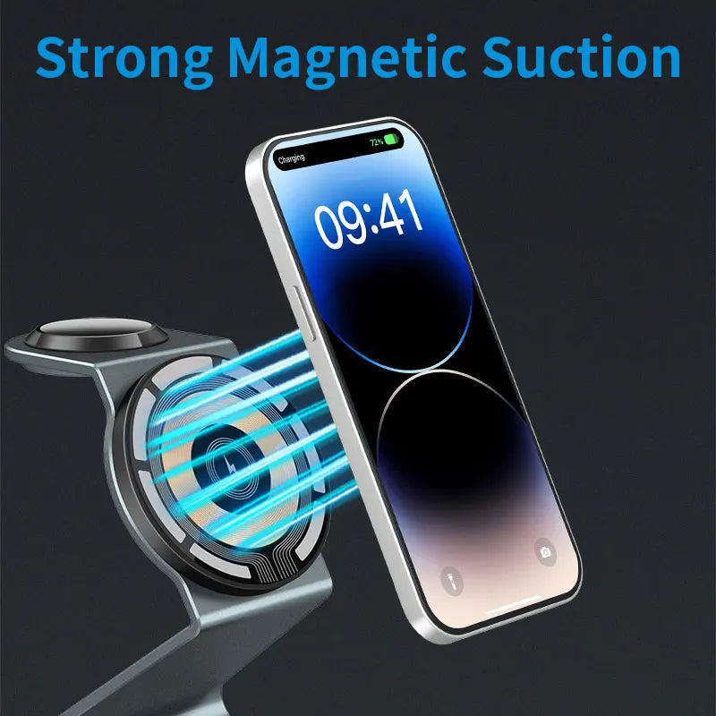 Magnetisches 3-in-1 kabelloses Ladegerät für Telefon, Ohrhörer und Uhr
