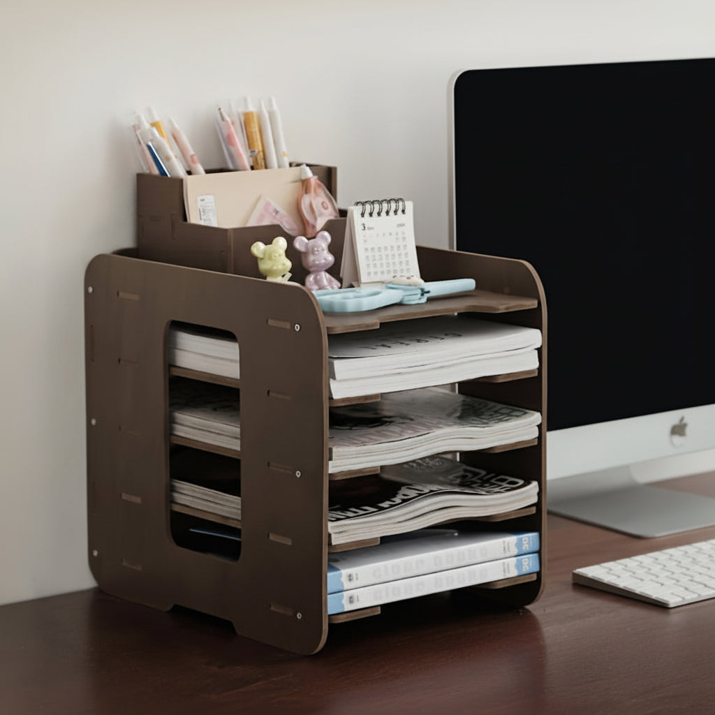 Organizator Multi-Nivel Stackwise pentru Biroul Tău cu Suporturi pentru Dosare și Capete de Carte