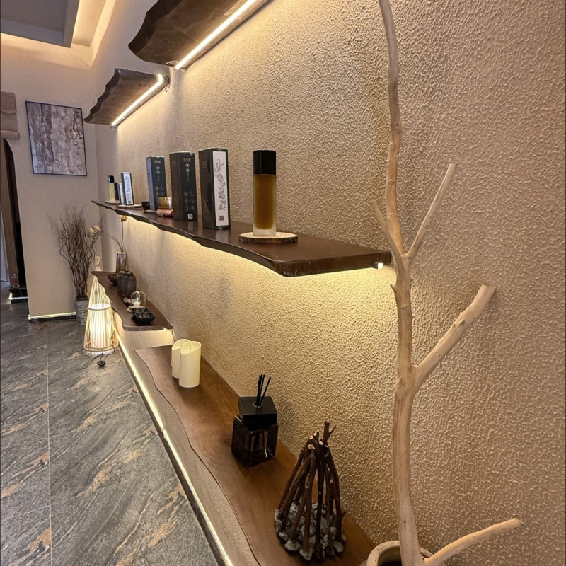 Bohoraft Regal Handgefertigtes schwebendes Holzdisplay für Zuhause