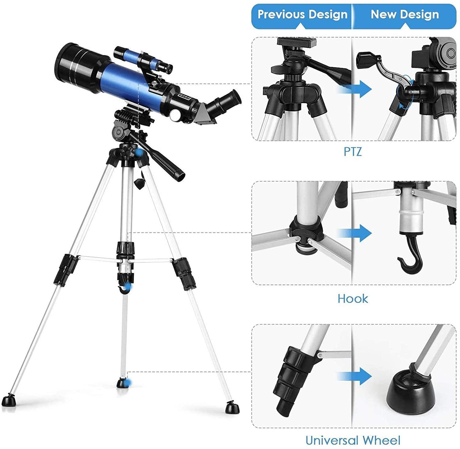 Refractor StellarView de 70 mm con trípode para observación celestial y terrestre