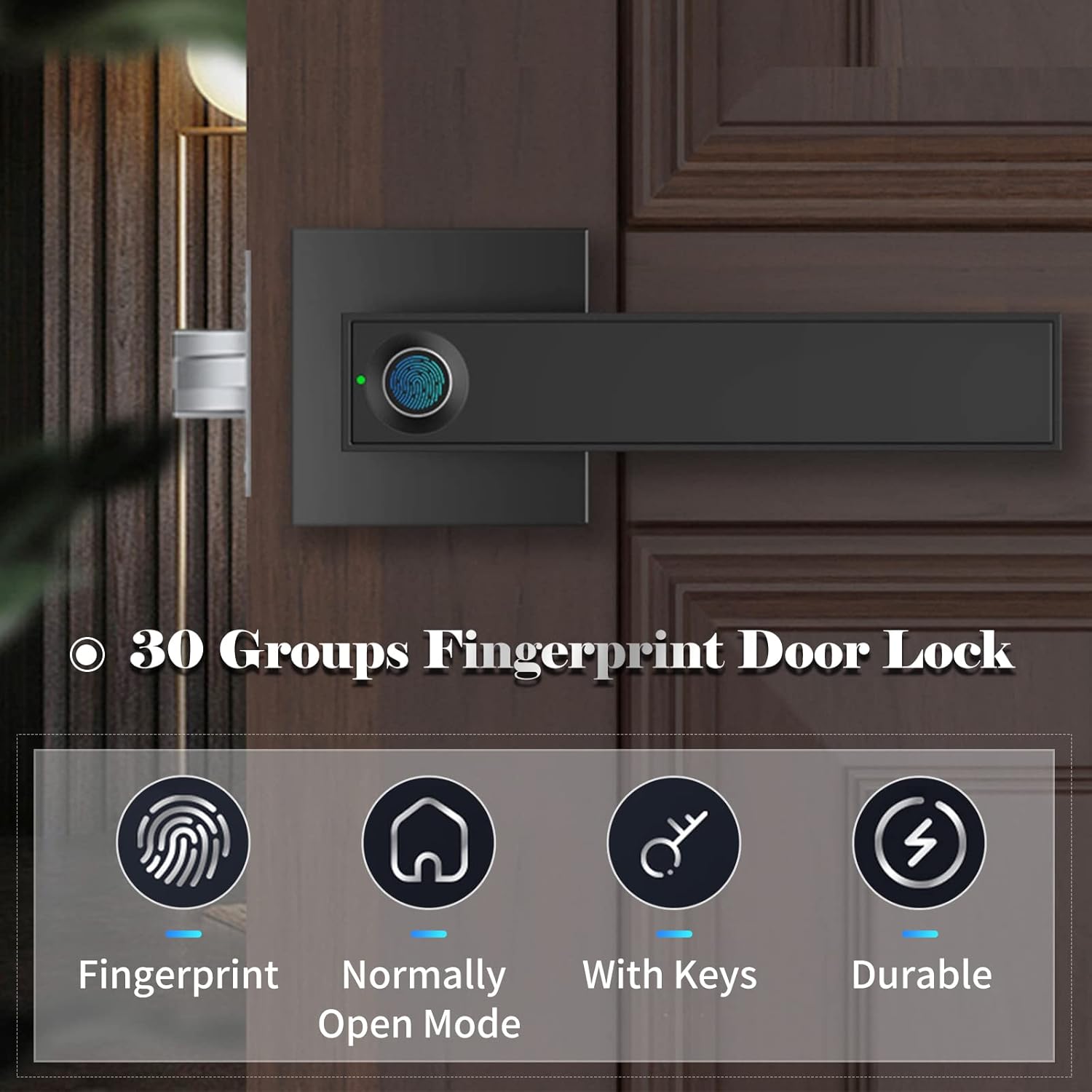قفل باب بمقبض بيومتري من نيفورا مع إمكانية الوصول بالمفتاح لما يصل إلى 30 مستخدمًا