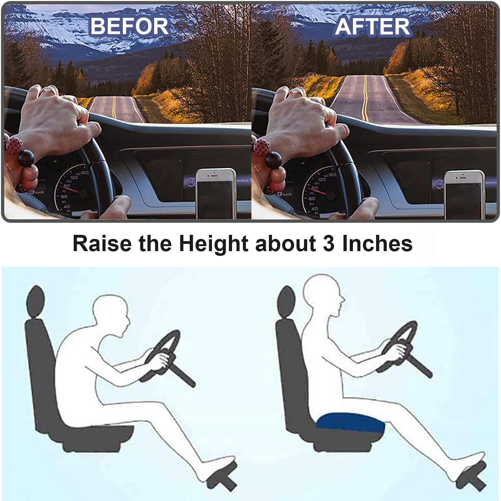 Coussin rehausseur de voiture en mousse à mémoire de forme RaiseSit pour un confort ergonomique amélioré