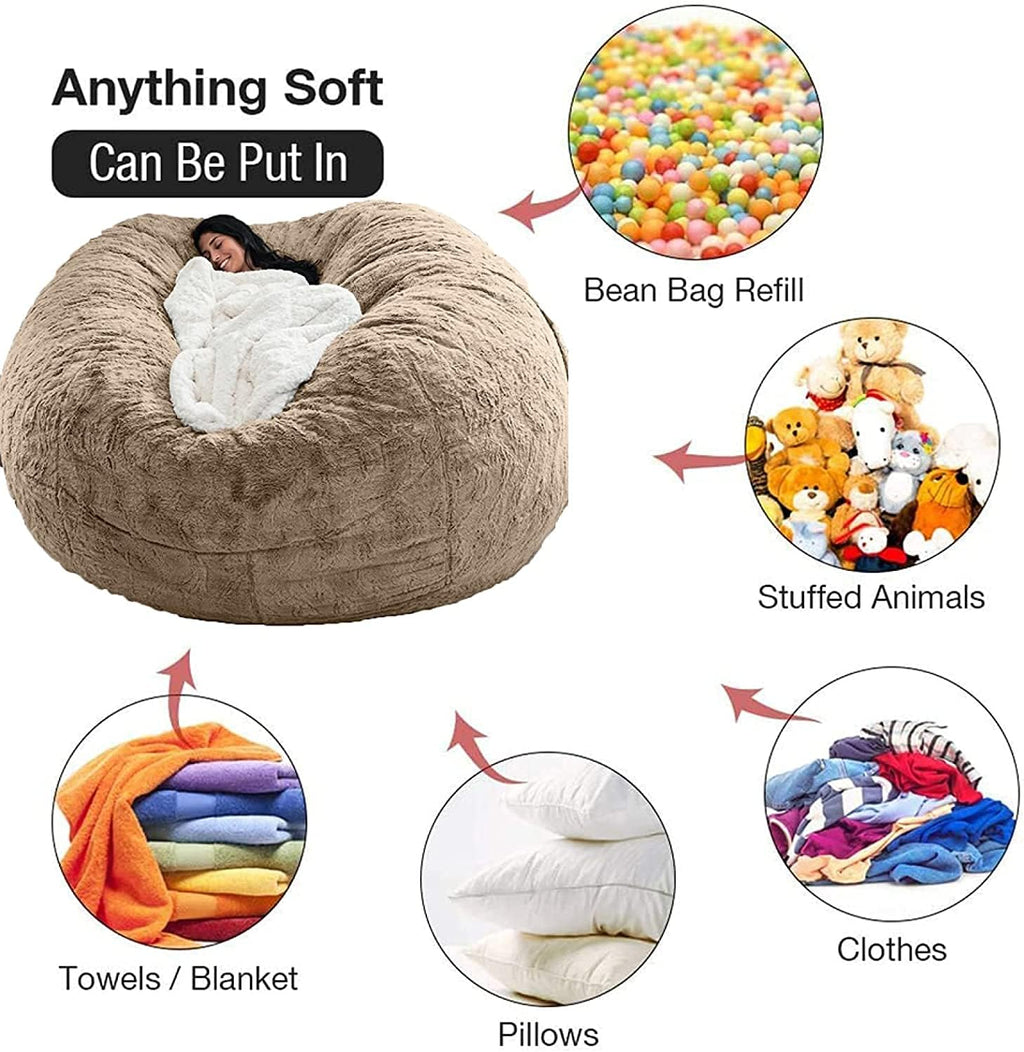 Giant 5-Foot Plush Faux Fur Cover For Bean Bag Lounge Sofa