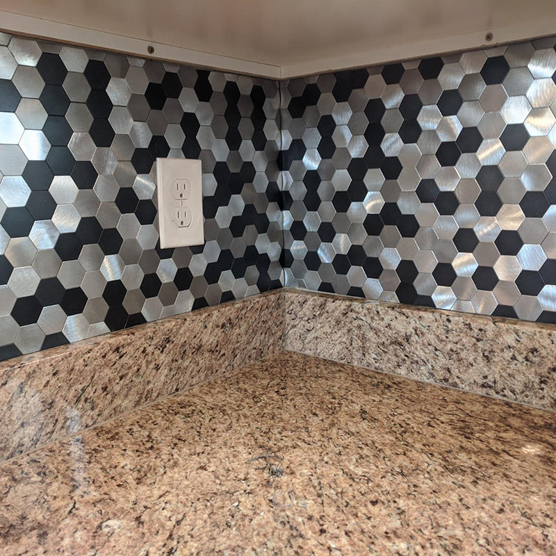 Self-Adhesive Metal Mosaic Tiles With Hexagon Pattern And Subway Styles