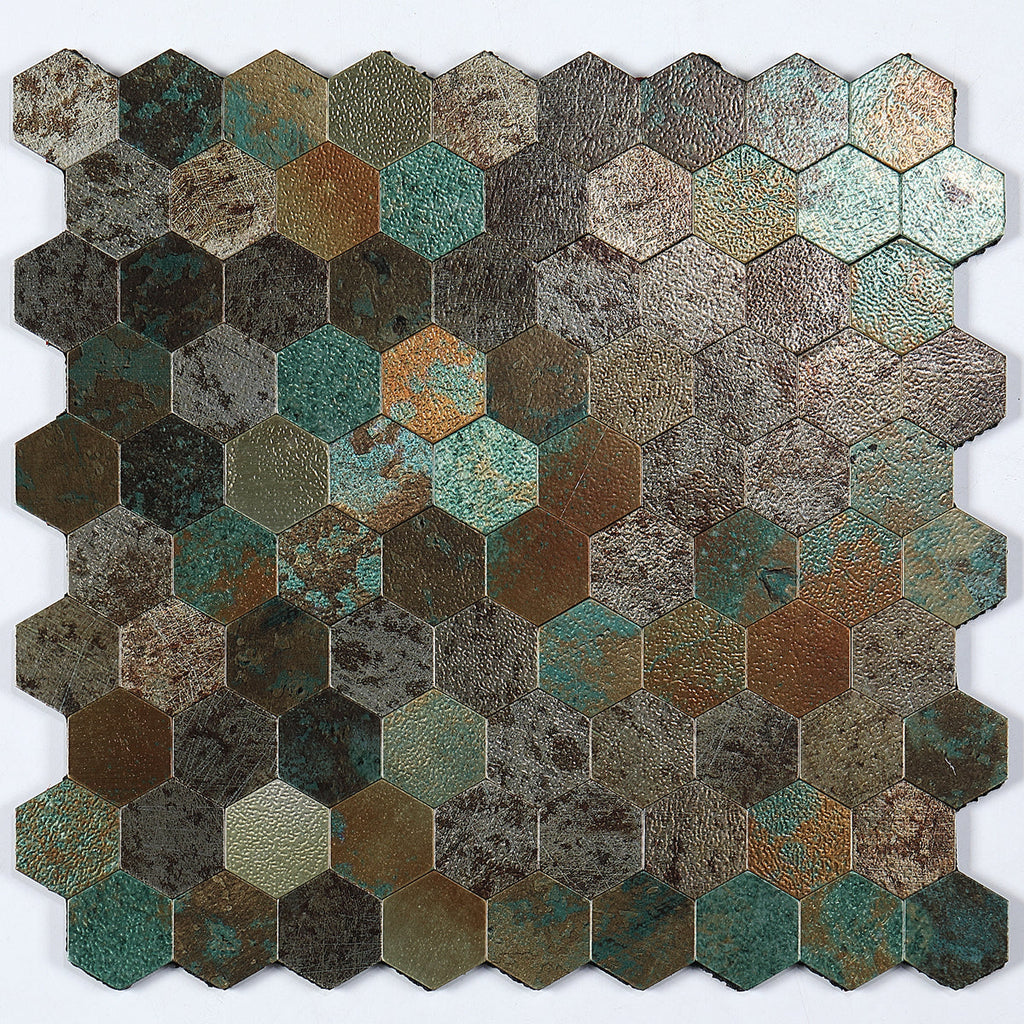 Self-Adhesive Metal Mosaic Tiles With Hexagon Pattern And Subway Styles
