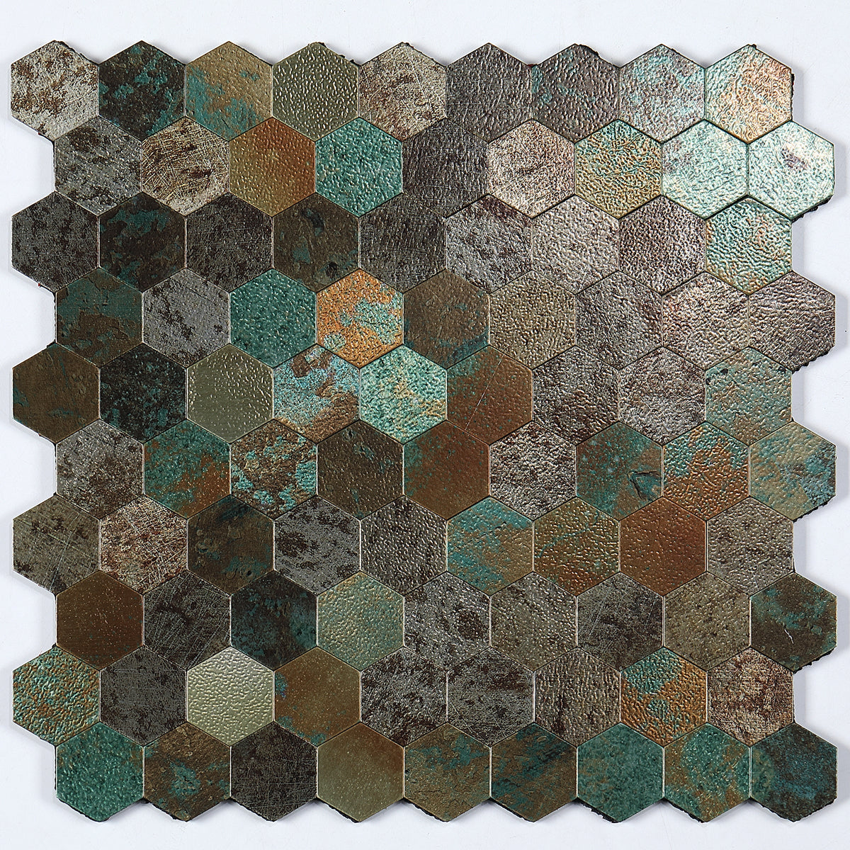 Self-Adhesive Metal Mosaic Tiles With Hexagon Pattern And Subway Styles