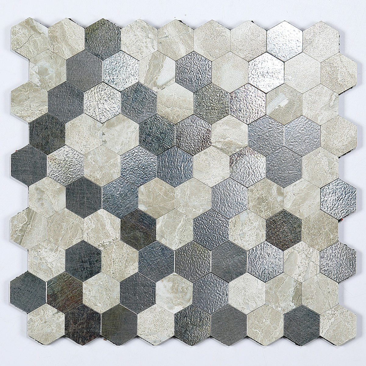 Self-Adhesive Metal Mosaic Tiles With Hexagon Pattern And Subway Styles