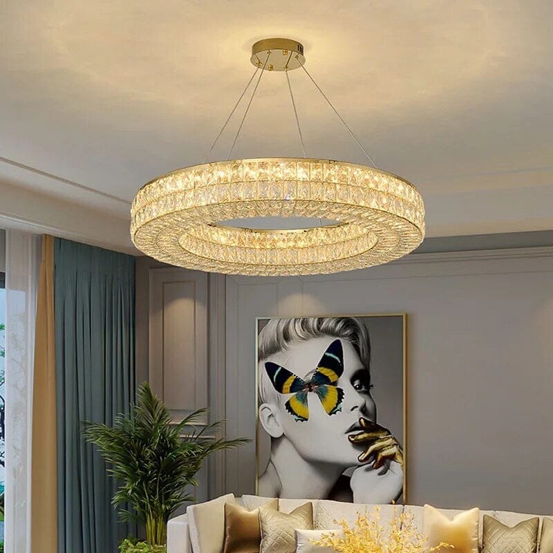Candeeiro de Cristal LumaRing com Anel Dourado e Mudança de Cor