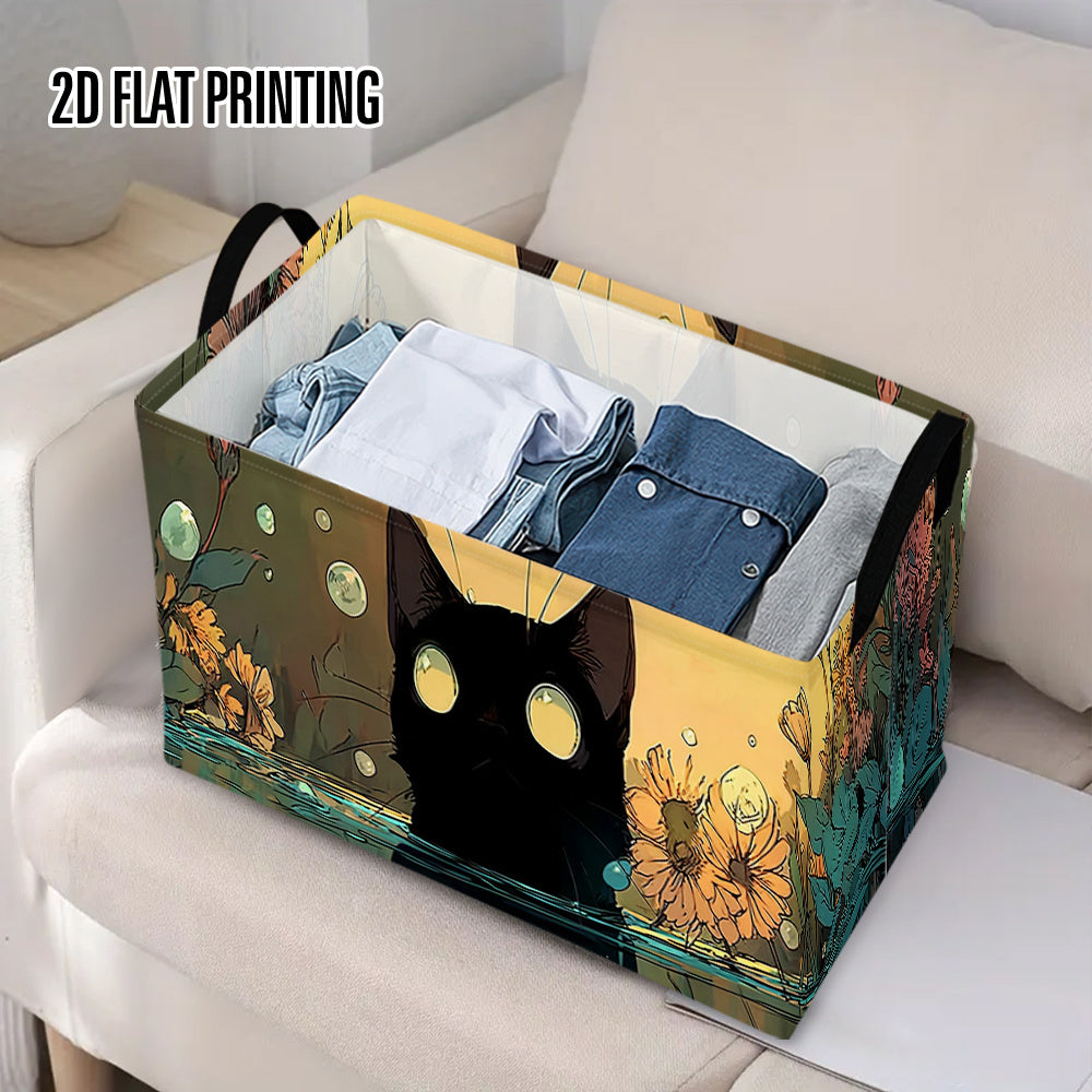 Catbox Rectangular Storage Basket With Minimalist Black Cat Design
