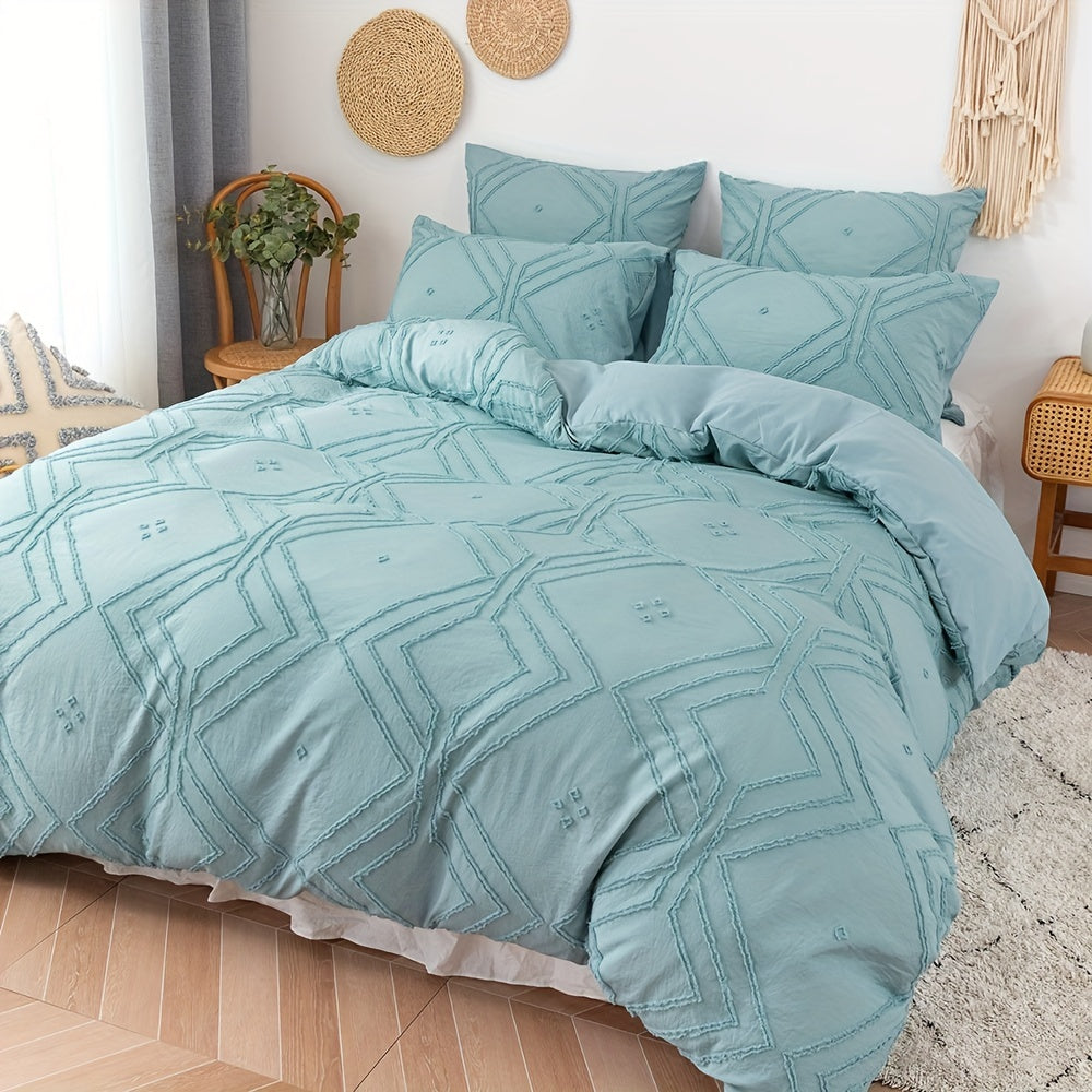 Bohotuft Steppbett-Set mit Gittermuster, weiche Bettwäsche