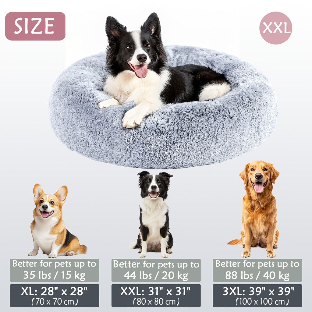 Hugafur Soft Faux Fur Donut Pet Bed For Dogs And Cats