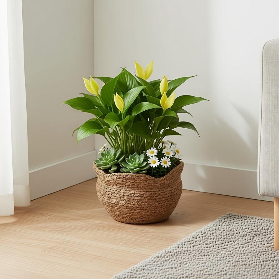 Rattankruka Handvävd Planterare för Naturlig Boho- och Skandinavisk Inredning