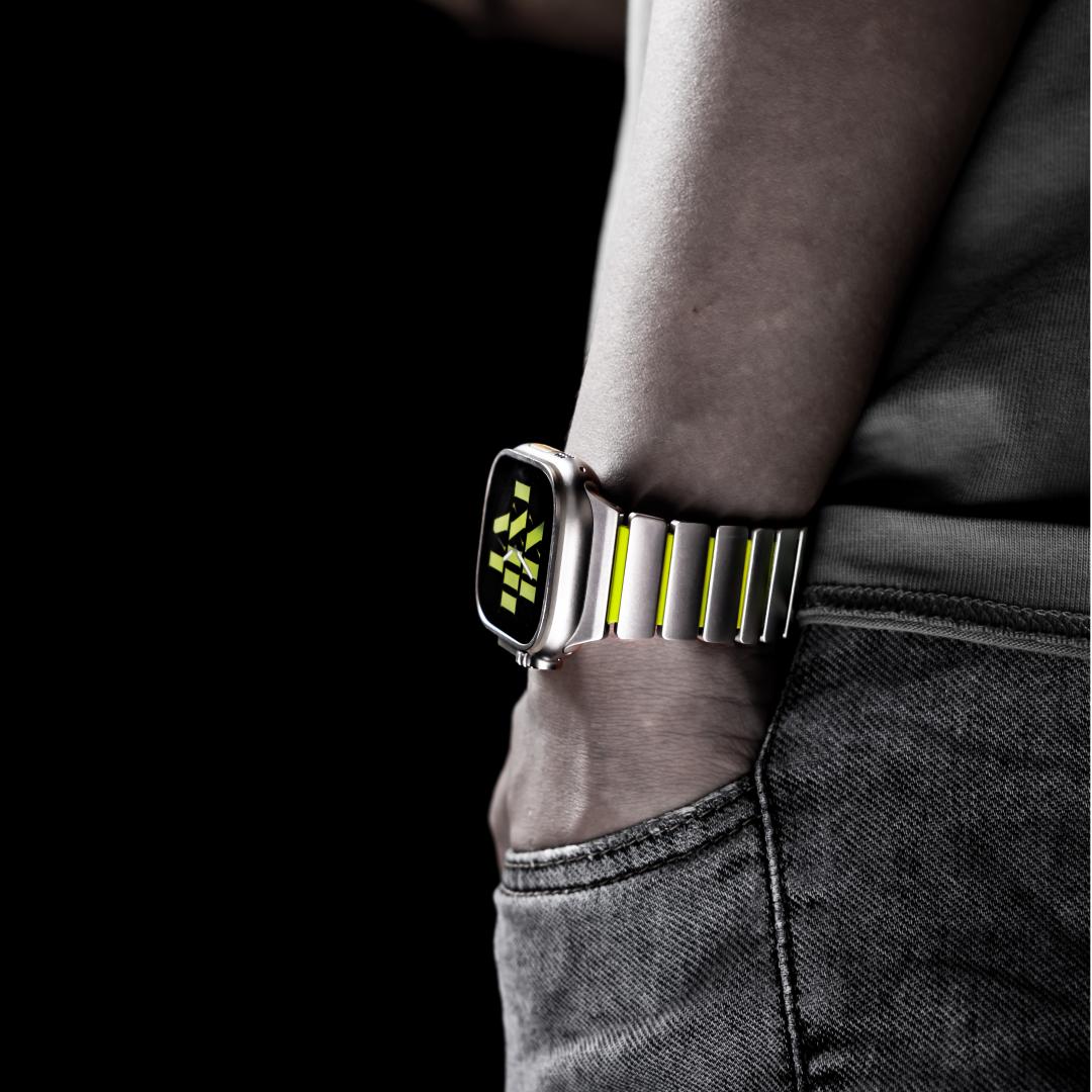 Gemini Titanium Band for Apple Watch Ultra With Matte Finish and Polished Links