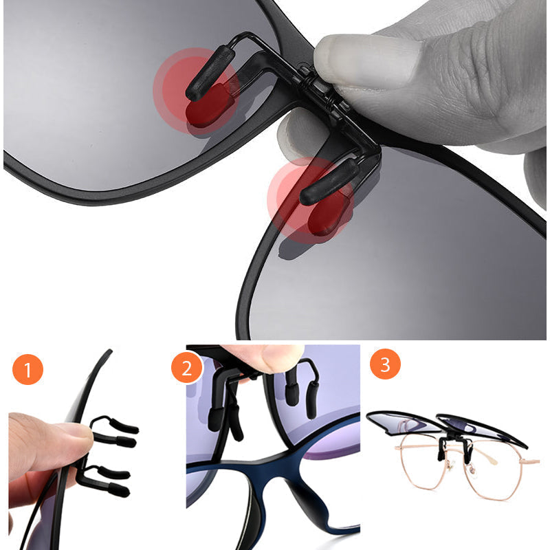 New polarized clip-on folding sunglasses