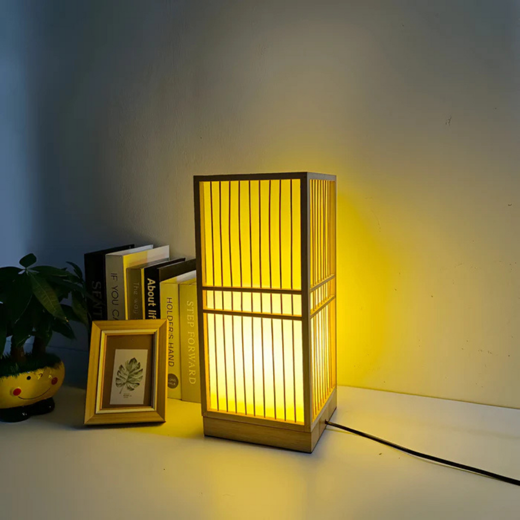 SoraLume Japanische LED-Bambus-Tischlampe für das Schlafzimmer