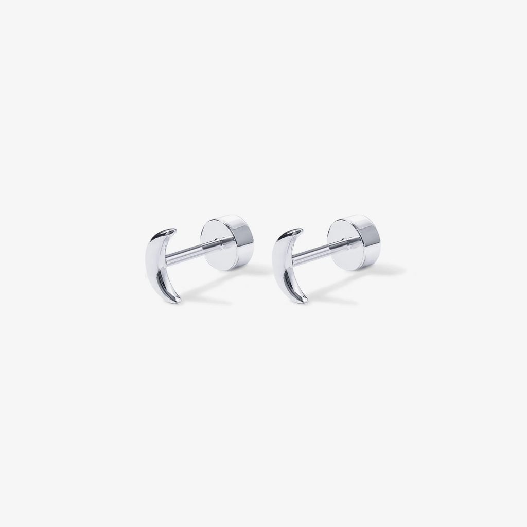Crescent Moon Stud Earrings With Screw Back Closure