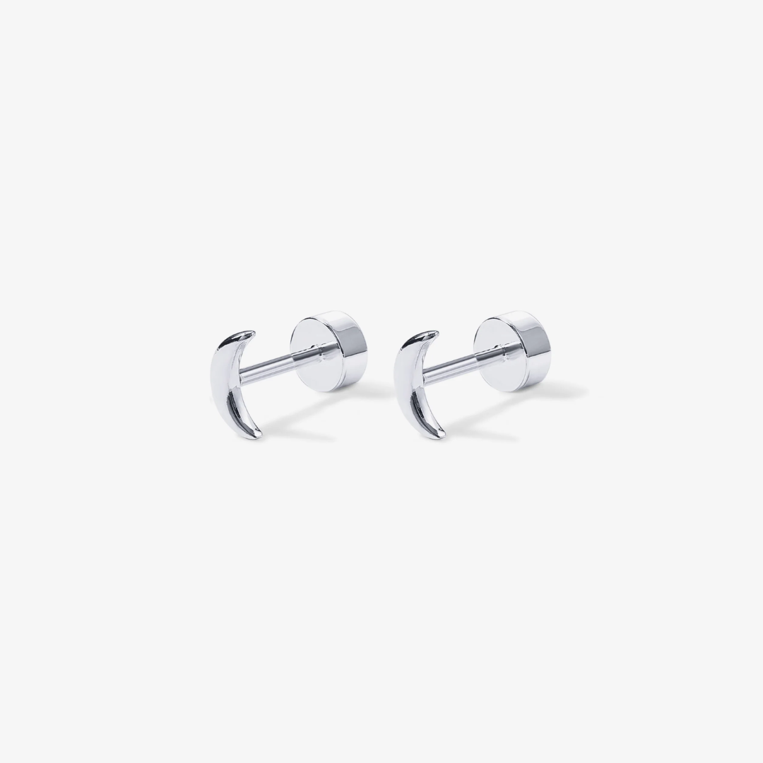 Crescent Moon Stud Earrings With Screw Back Closure