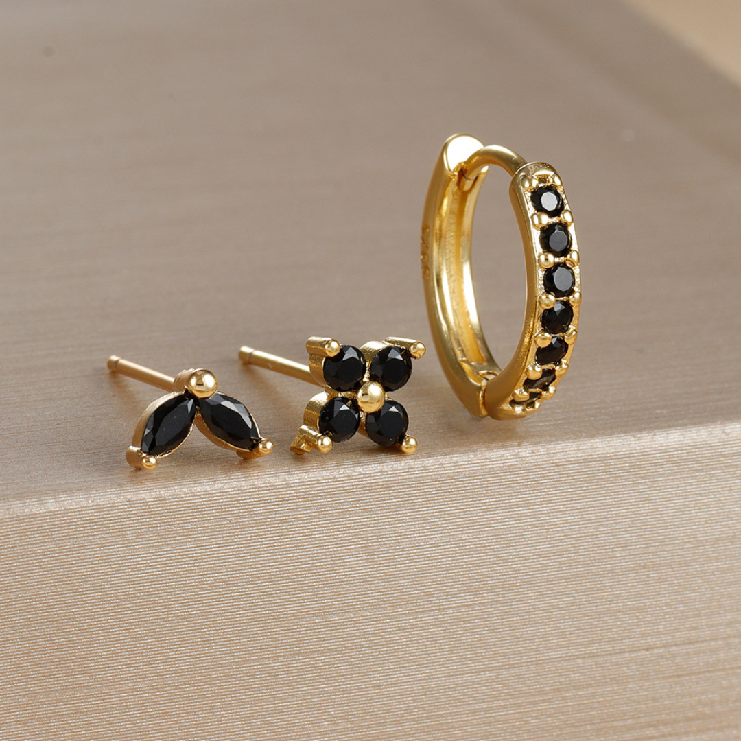 Floral Earrings Set With One Small Hoop And Tulip Stud Petal Stud