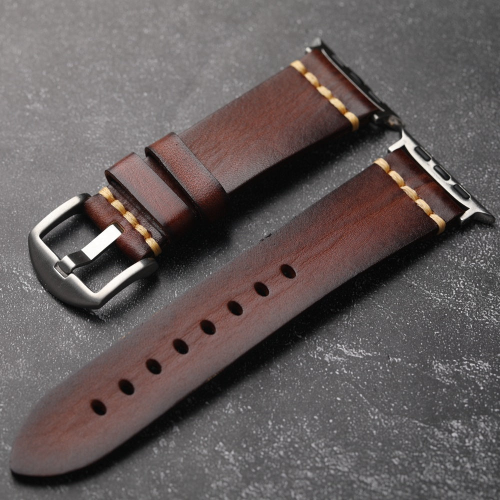 Montre Kepler Premium avec bracelet en cuir pleine fleur cousu main pour Apple Watch