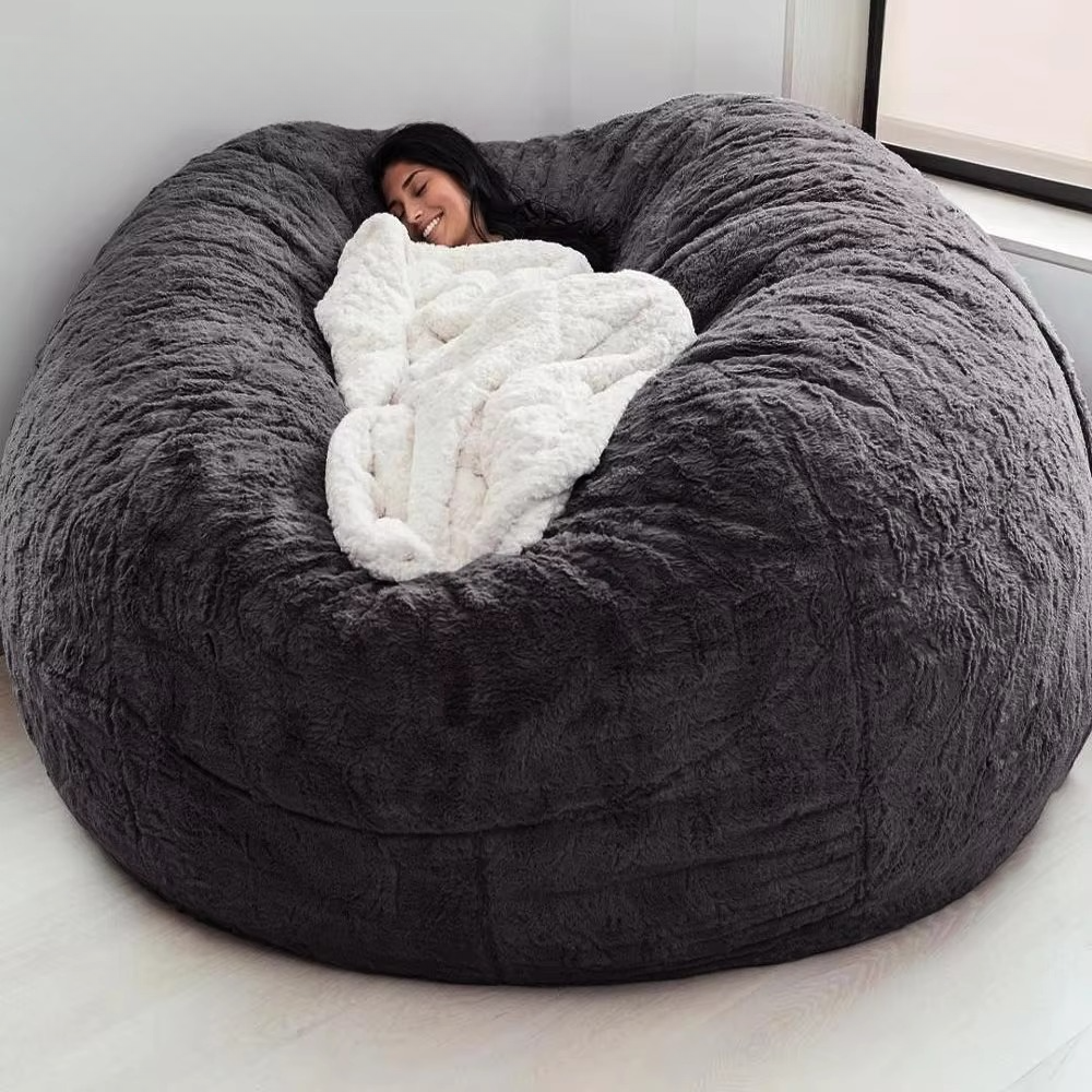 Giant 5-Foot Plush Faux Fur Cover For Bean Bag Lounge Sofa