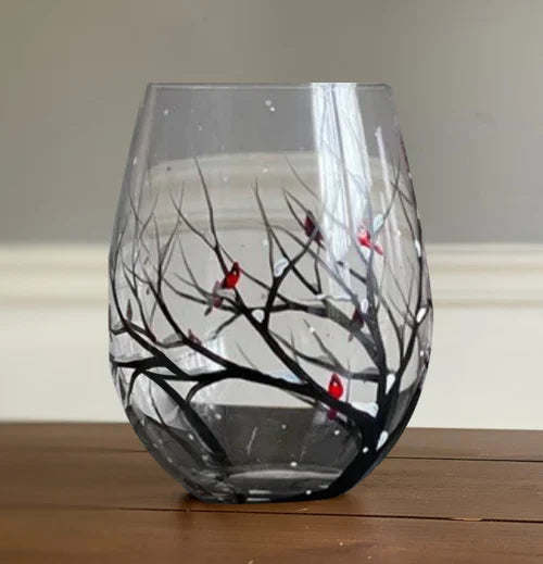 Hand Painted Four Seasons Tree Wine Glasses | Unique Art