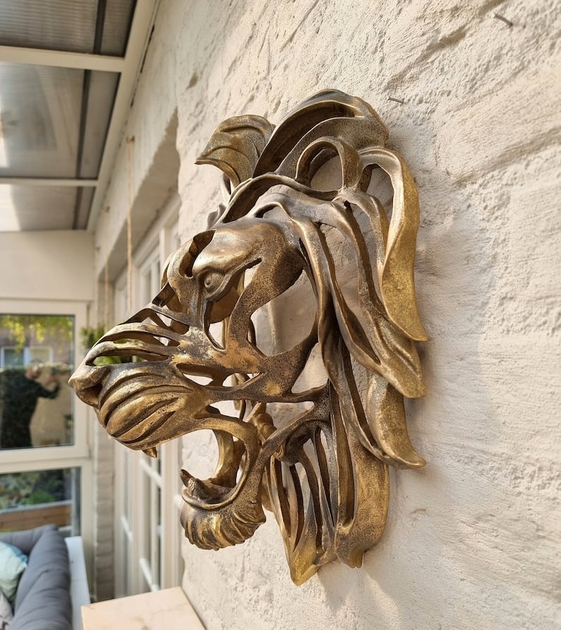 Fette Löwenkopf-Wandmontage-Skulptur für Wohn- oder Bürodekoration