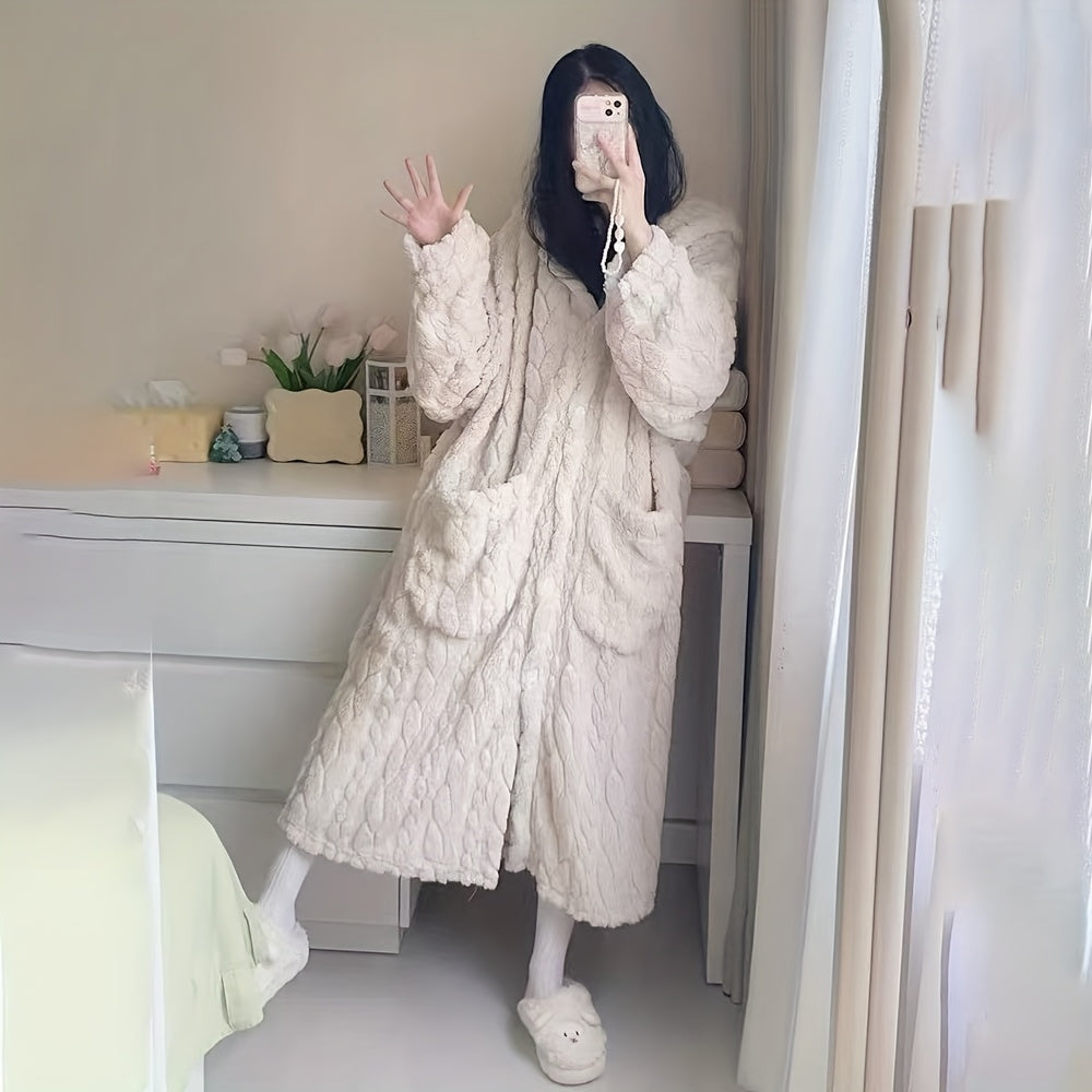 Velvélune Cream White Bathrobe With Striped Pattern