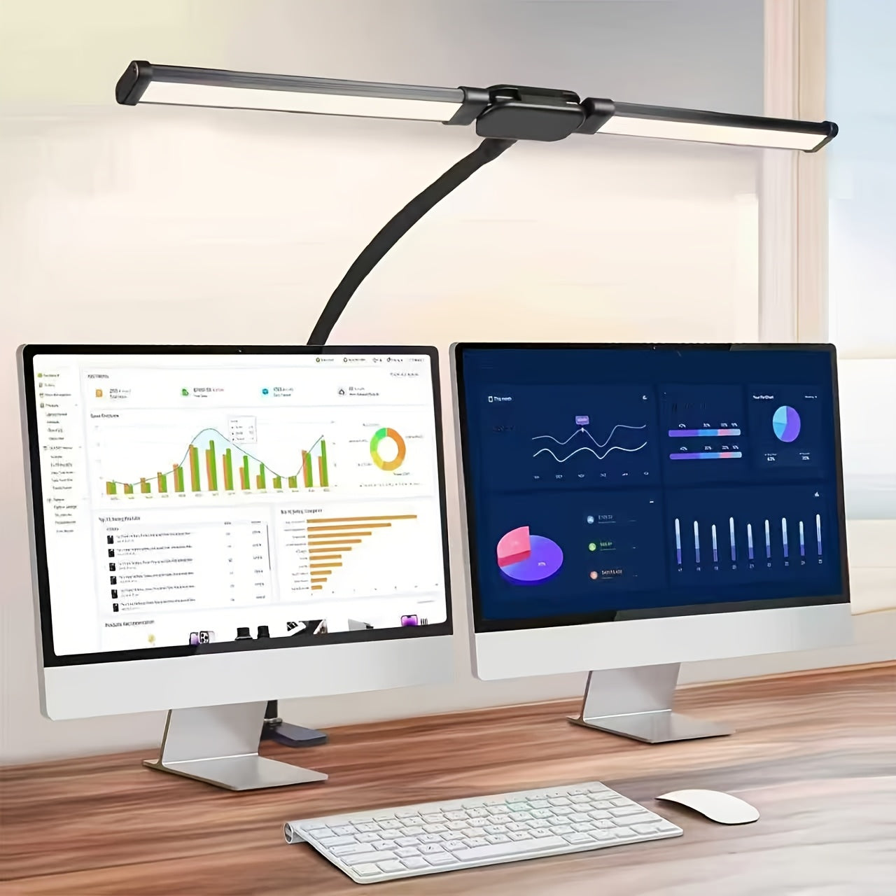 Lampka biurkowa LED GlowNest z podwójną głowicą, zasilana przez USB, z elastyczną szyjką typu gęsia szyja
