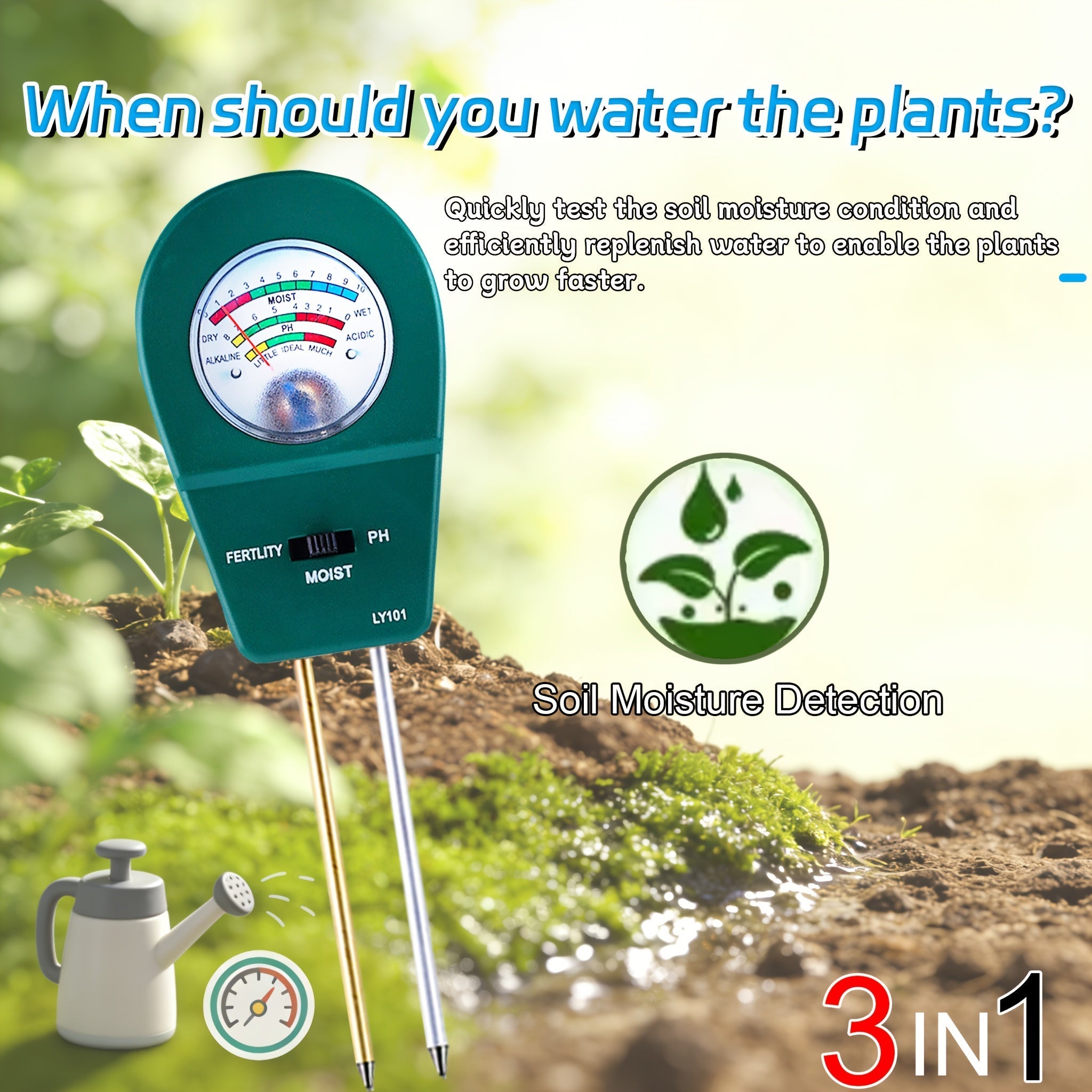 Soiltrio Tester del Terreno 3 in 1 per Umidità, Fertilità e pH