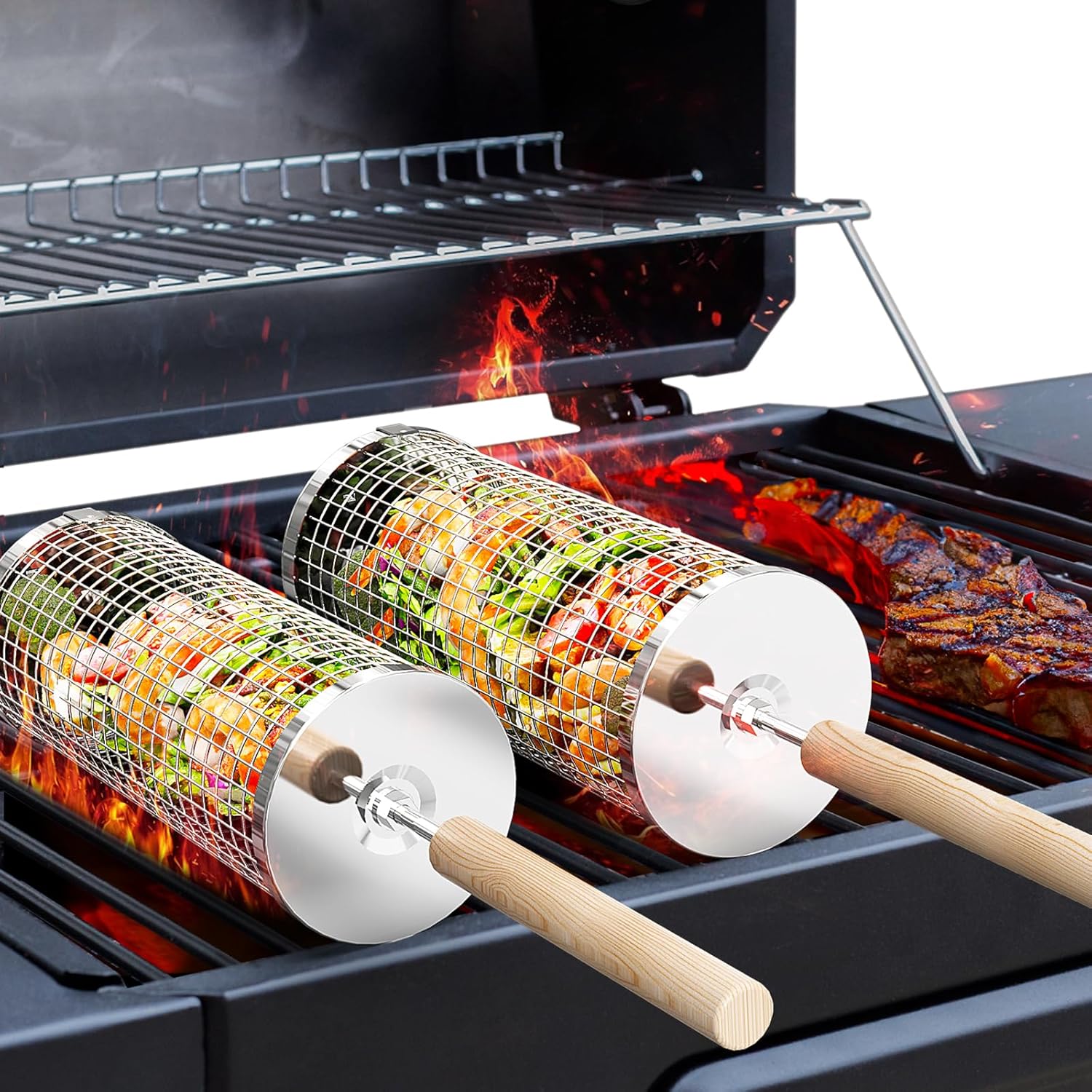 Grillexa Premium kosz do grilla ze stali nierdzewnej do grillowania na zewnątrz