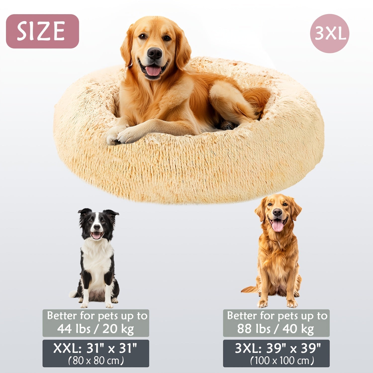 Hugafur Soft Faux Fur Donut Pet Bed For Dogs And Cats
