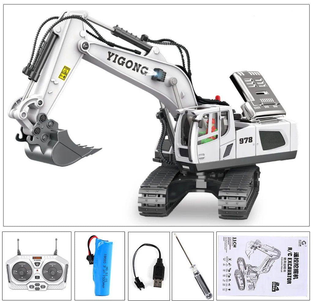 Hydraulický bagr G308H v měřítku 1/14 s kovovou konstrukcí pro nadšence