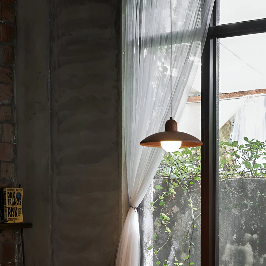NobleWood Pendelleuchte aus Walnussholz im Wabi-Sabi-Stil für Wohnzimmer