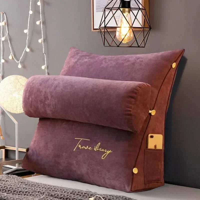 Angled Lumbar Support Cushion With Neck Roll For Reading Or Working Where You Sit Or Lie