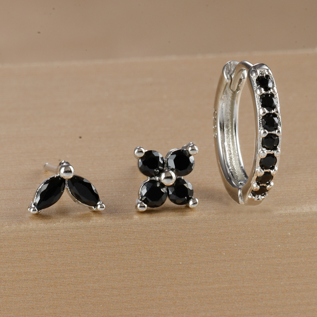 Floral Earrings Set With One Small Hoop And Tulip Stud Petal Stud