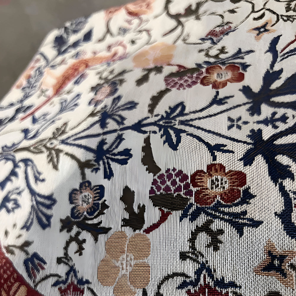 Elegant Country Dining Table Runner with Vintage Floral and Bird Jacquard