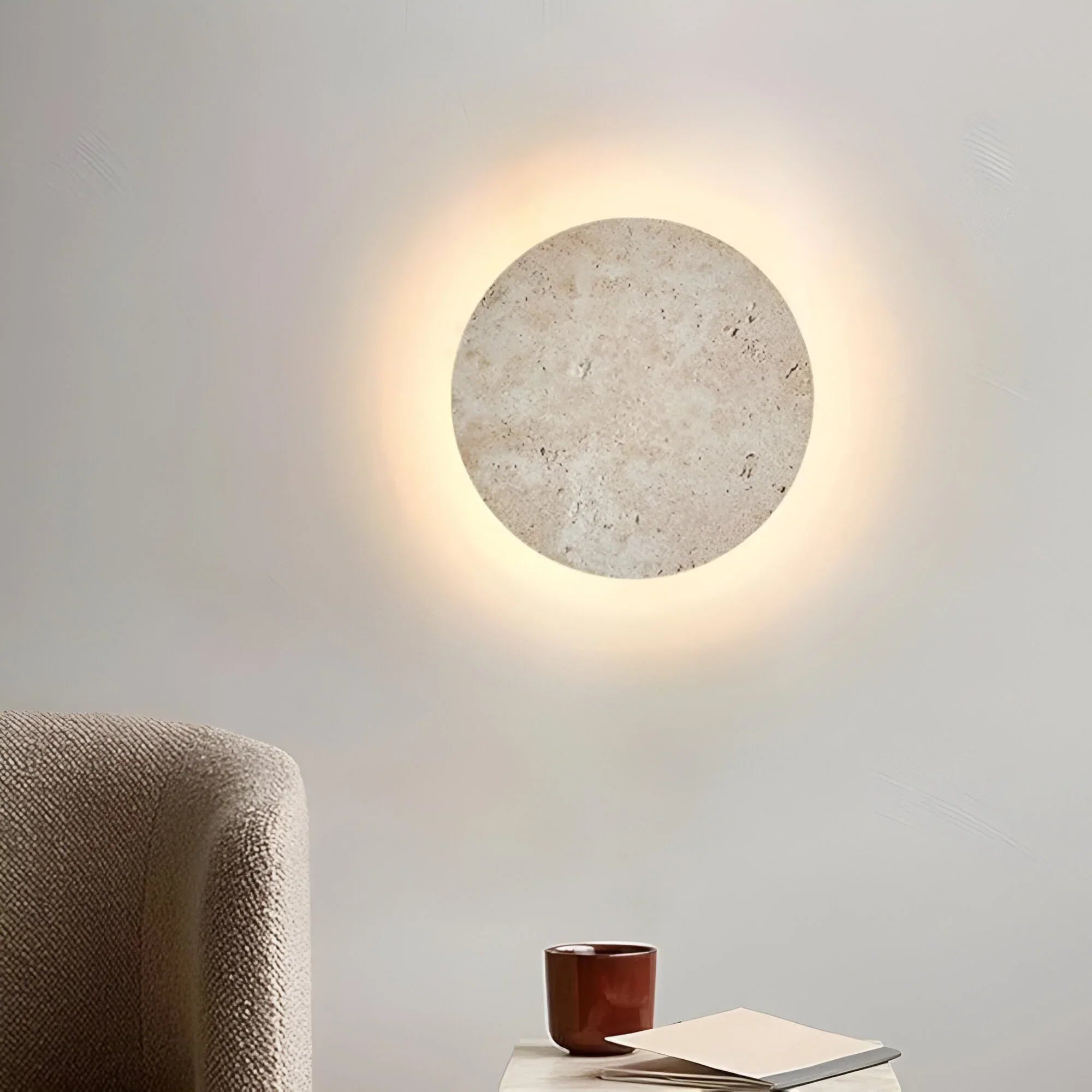 Okrągła lampa ścienna TerraLume Stone do wnętrz, nowoczesna dekoracja do salonu