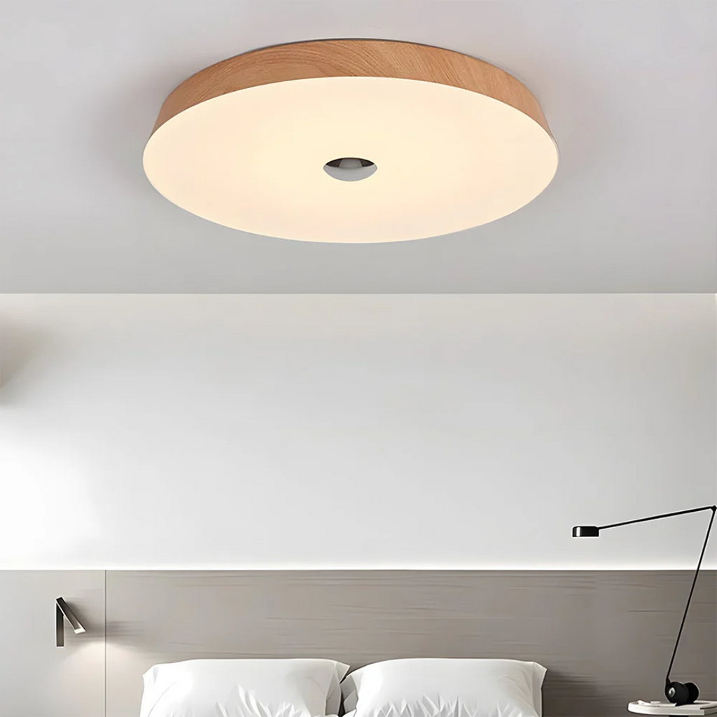 Lámpara de techo LED redonda LumaVista con vetas de madera natural