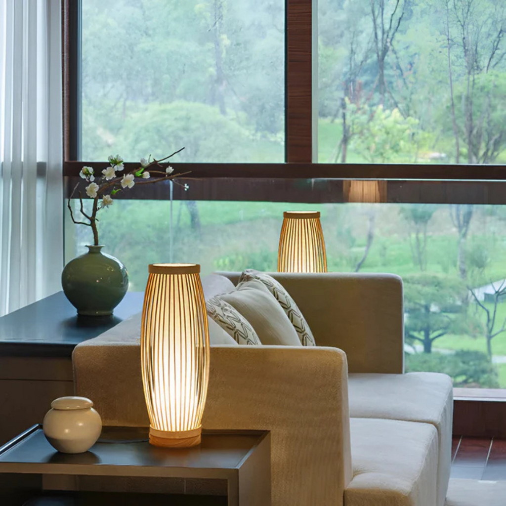 SoraLume Japanische LED-Bambus-Tischlampe für das Schlafzimmer