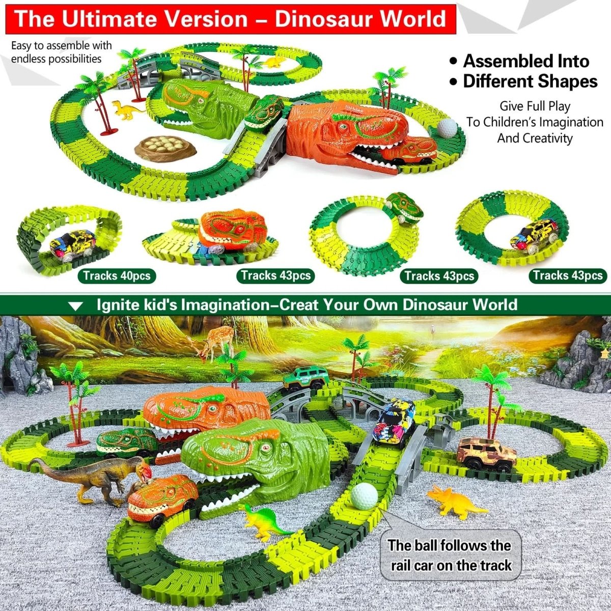 Interaktywny Pociąg Dinozaurów RaptorRail dla Kreatywnych Dzieci w Wieku 3 lat i Starszych