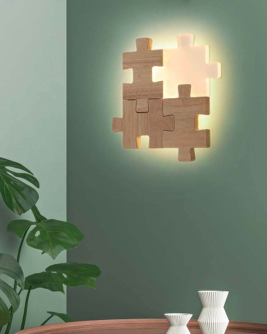 Aplique de pared LED NovaPuzzle de rompecabezas de madera en estilo minimalista nórdico