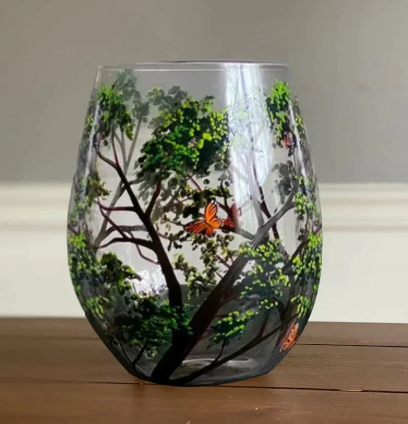 Hand Painted Four Seasons Tree Wine Glasses | Unique Art