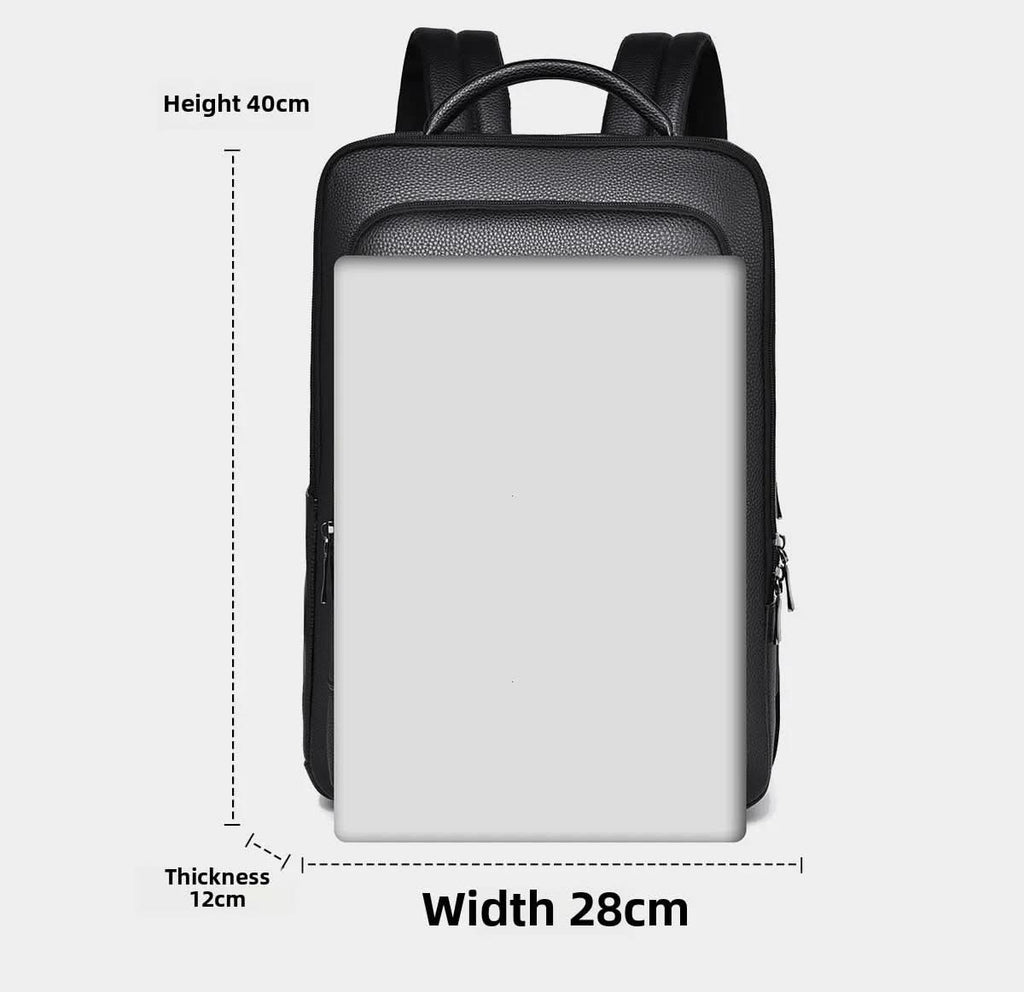 Elegant Black Leather Backpack With USB Port For 15.6-Inch Laptop