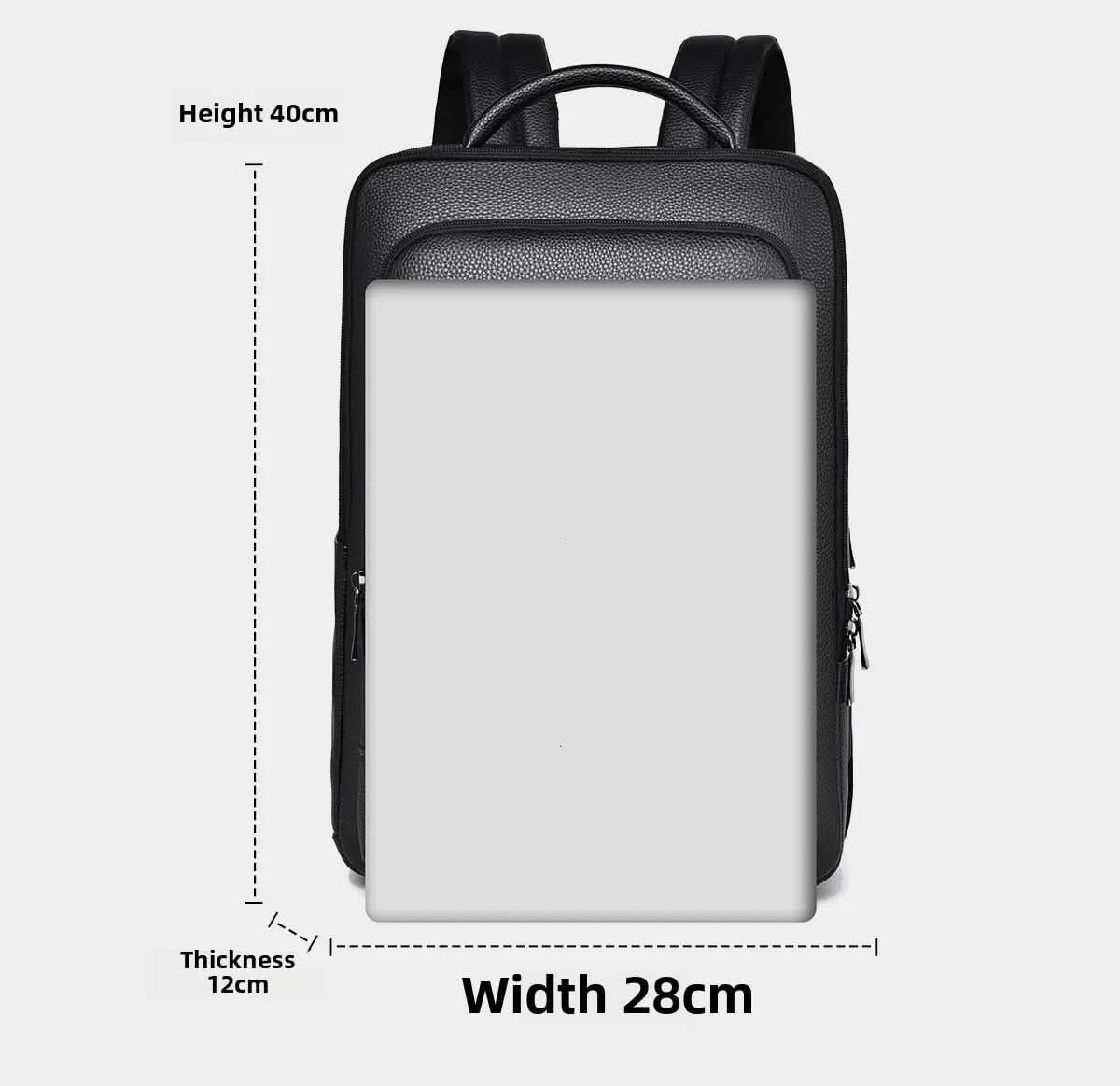 Elegant Black Leather Backpack With USB Port For 15.6-Inch Laptop