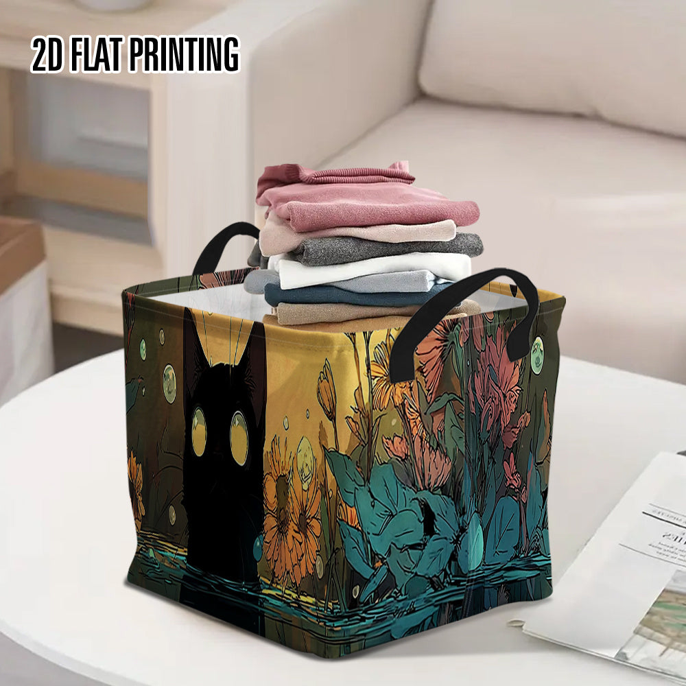 Catbox Rectangular Storage Basket With Minimalist Black Cat Design