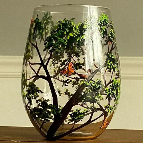 Hand Painted Four Seasons Tree Wine Glasses | Unique Art