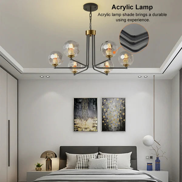 Aurorae glazen en metalen kroonluchter met warm wit licht