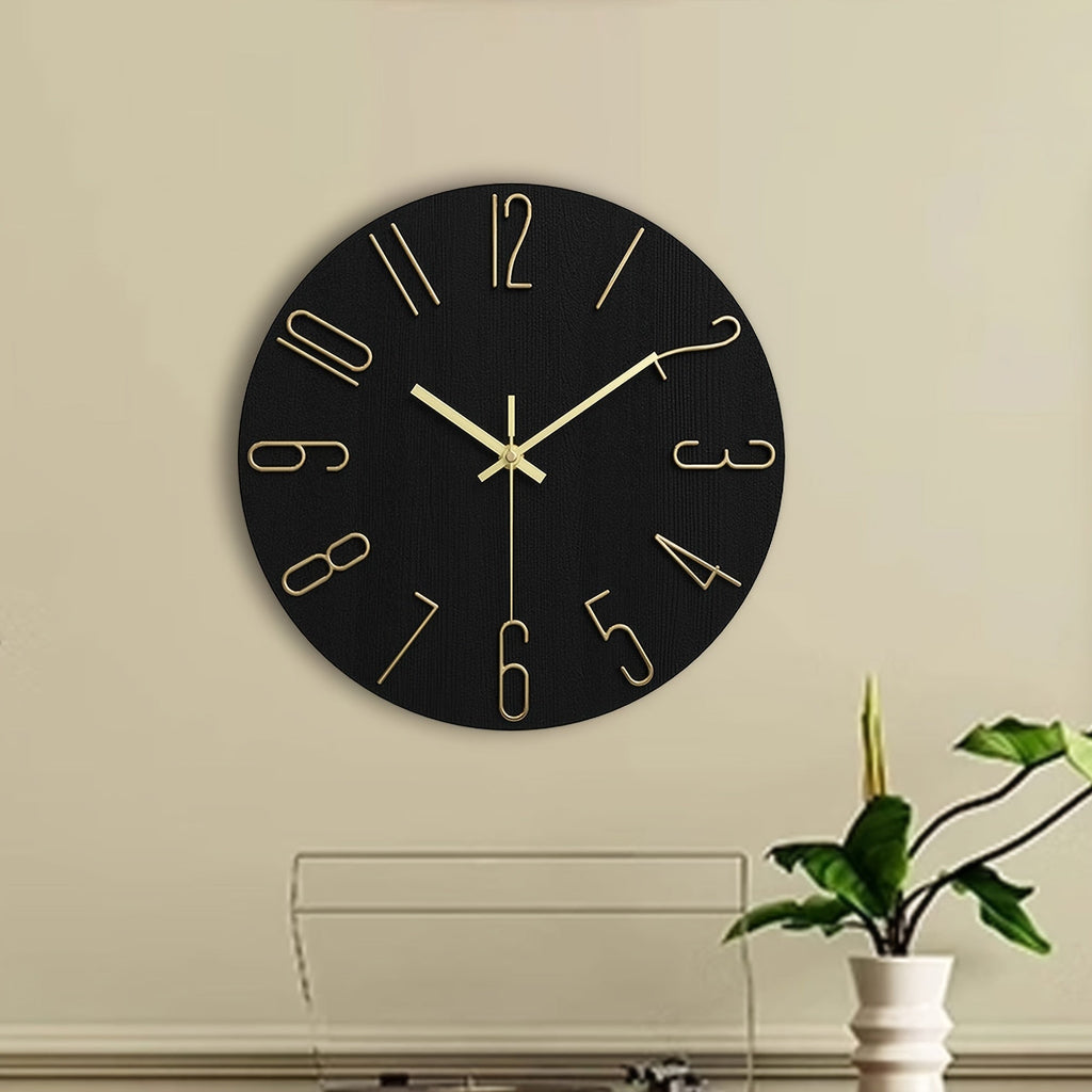Luminair Runde Wanduhr, randloses minimalistisches Design in Schwarz und Gold