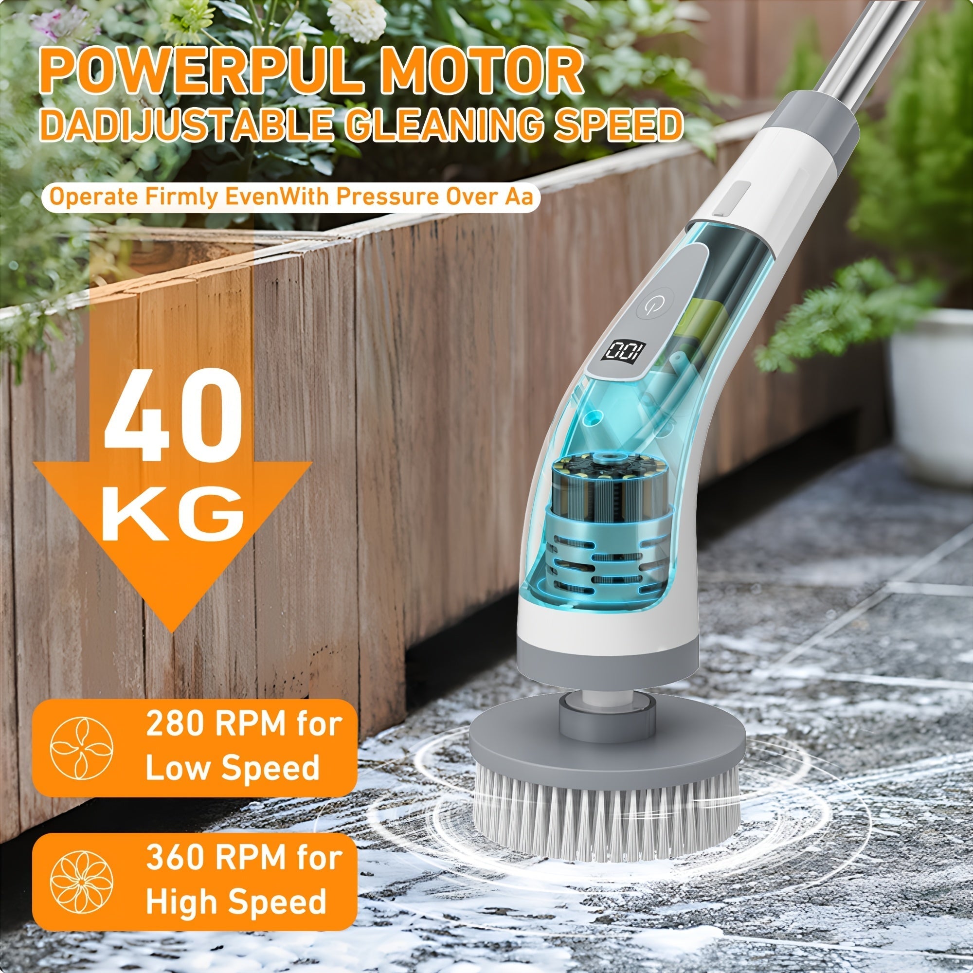 Homesweep Spin Skrubber med aftageligt håndtag, genopladelig