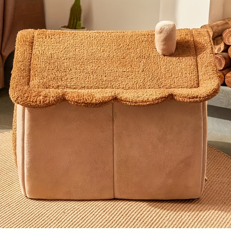 سرير بيت القطط الفاخر من Pawnest مع غطاء دافئ لراحة الشتاء